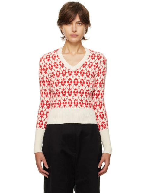 AMI Paris Red & Off-White Jacquard Sweater