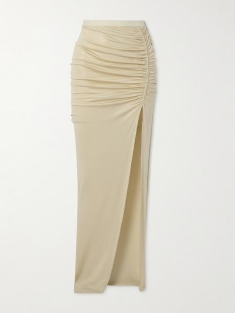 Rick Owens Svita Gathered Stretch-satin Maxi Skirt