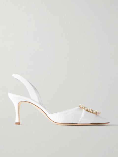 Manolo Blahnik Gibsli 70 Embellished Crepe De Chine Slingback Pumps