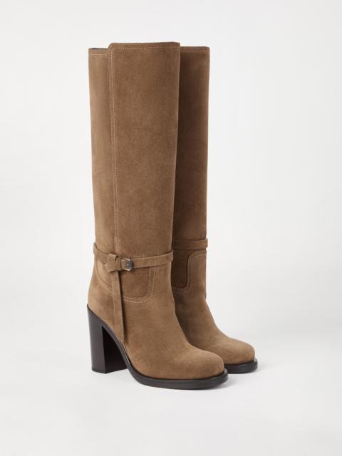 Brunello Cucinelli Suede heeled boot with monili