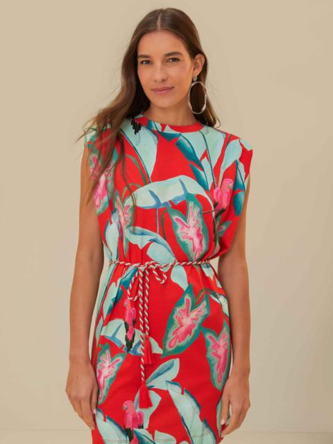 Red Summer Foliage Organic Cotton Mini T-Shirt Dress