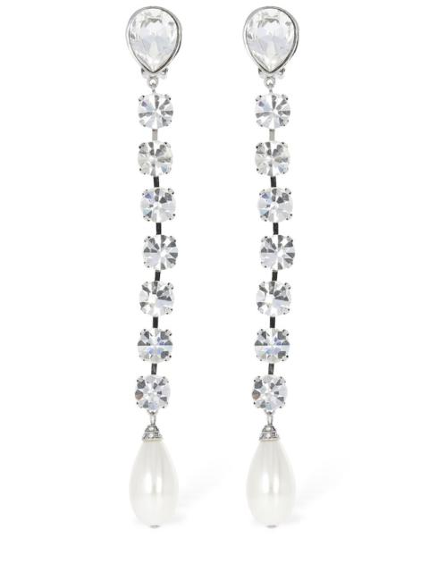 Crystal long earrings w/ faux pearl