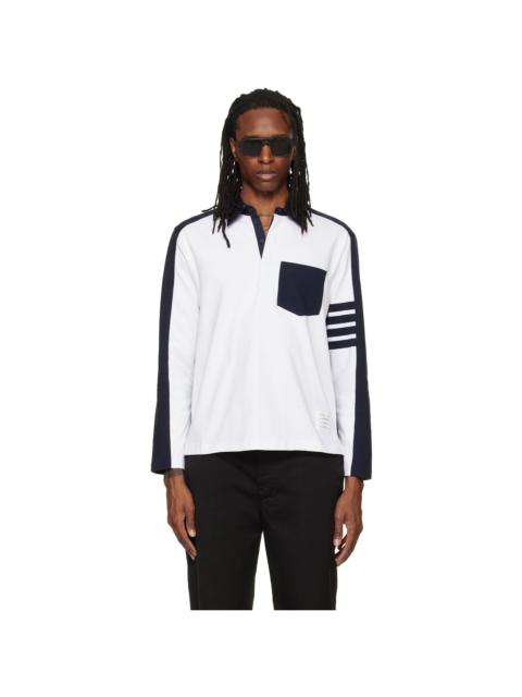 Thom Browne White & Navy Oversized Colorblock Rugby Polo