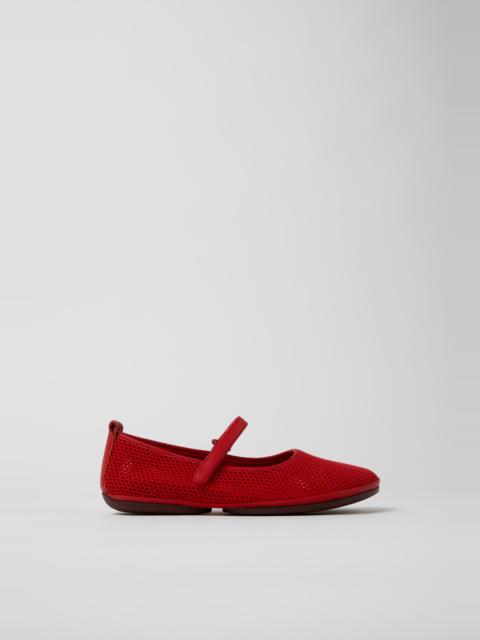 CAMPERLAB Red Tencel Mesh and Leather Ballerinas for Women.