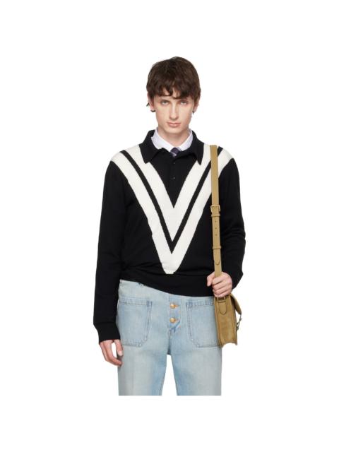 Valentino Black Knit Wool Logo Polo