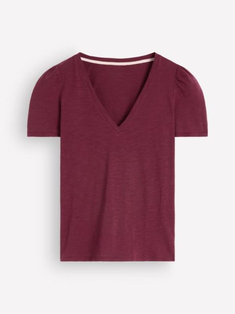 BODEN Sophie V-neck Slub T-shirt-Deep Wisteria