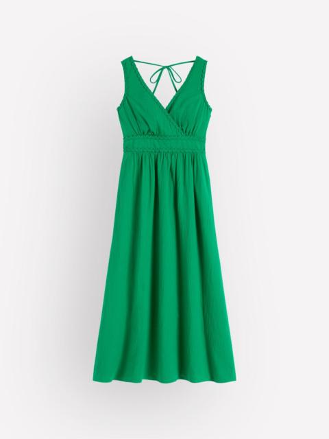 BODEN Lorna Trim Double Cloth Dress-Rich Emerald
