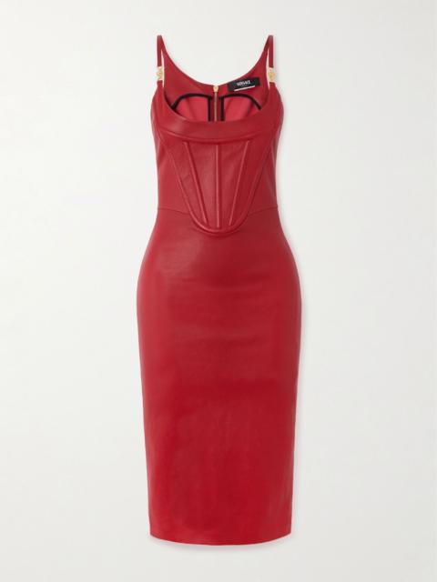 VERSACE Embellished leather bustier dress Red