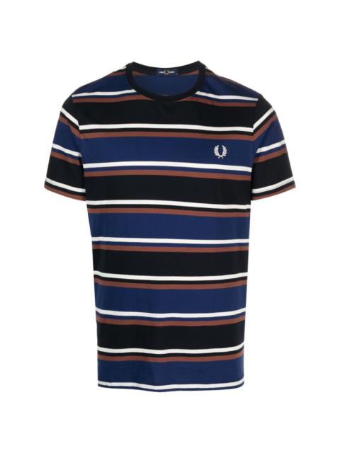 logo-embroidered striped cotton T-shirt