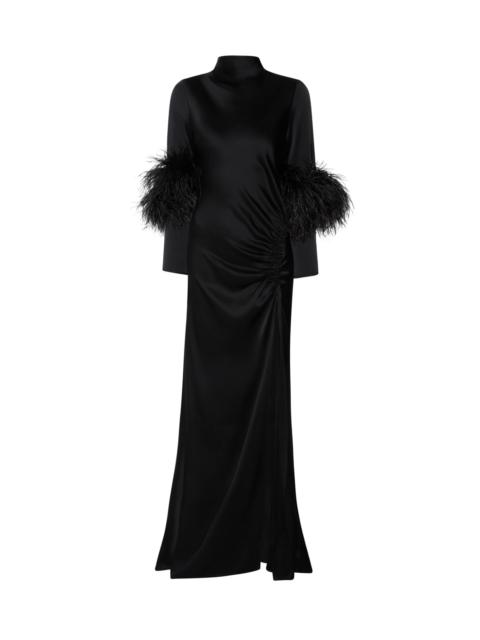 Satin Bias Feather Tab Gown With Slit
