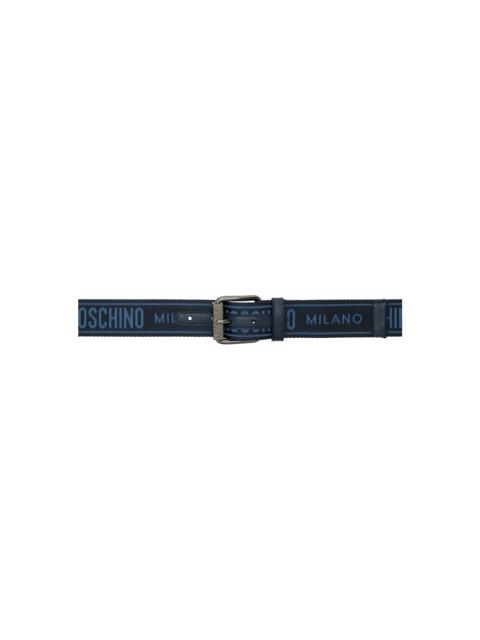Moschino Black & Blue Jacquard Logo Belt