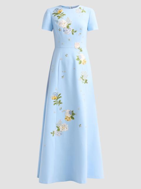 CAROLINA HERRERA Women's Floral Embroidered Short-Sleeve Gown - Cloudy Blue