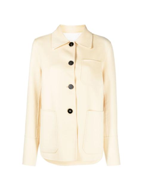 buttoned-up cashmere shirt jacket