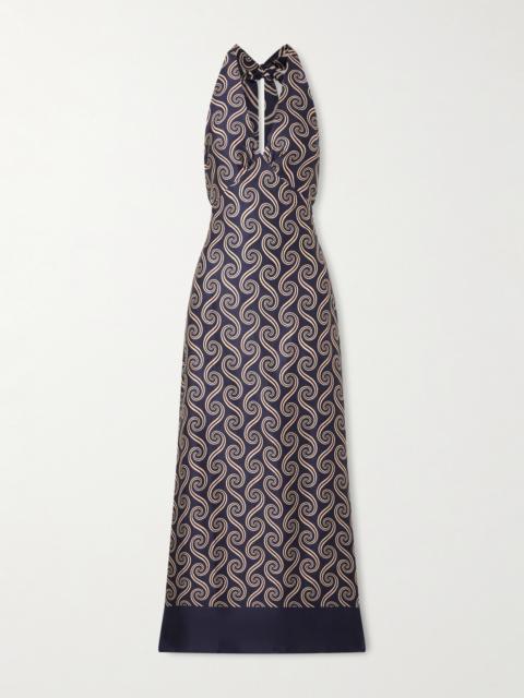 FAITHFULL Elidia Printed Satin Halterneck Maxi Dress