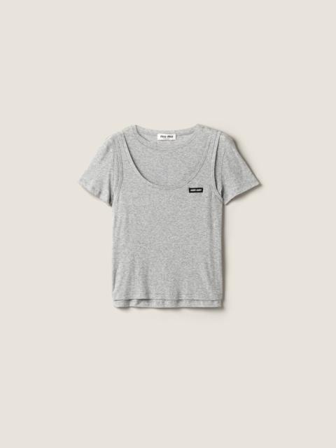 Miu Miu Ribbed knit jersey T-shirt