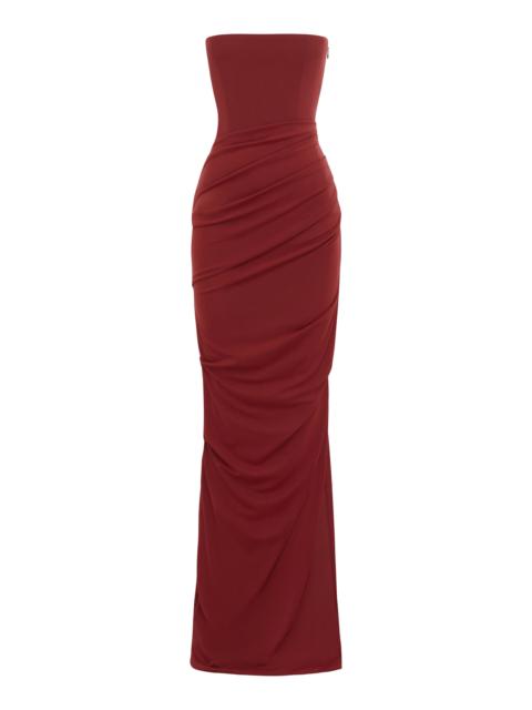ALEX PERRY Strapless Stretch-Mesh Maxi Dress burgundy