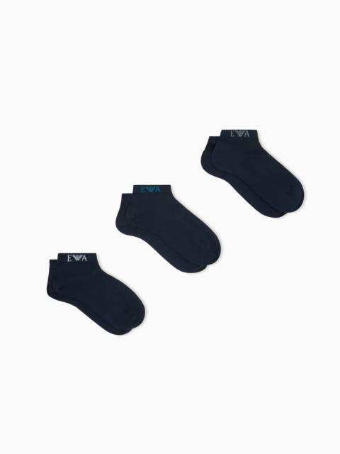 EMPORIO ARMANI MULTIPACK OF COTTON SNEAKER SOCKS WITH A MONOGRAM LOGO BAND