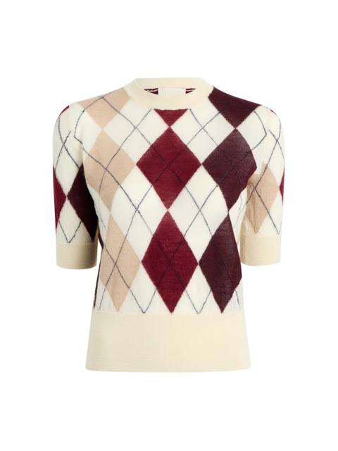 KHAITE Anders Argyle Cashmere-Blend Top ivory