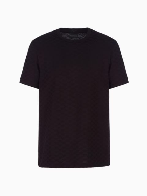 EMPORIO ARMANI Mercerised-jersey T-shirt with all-over jacquard eagle