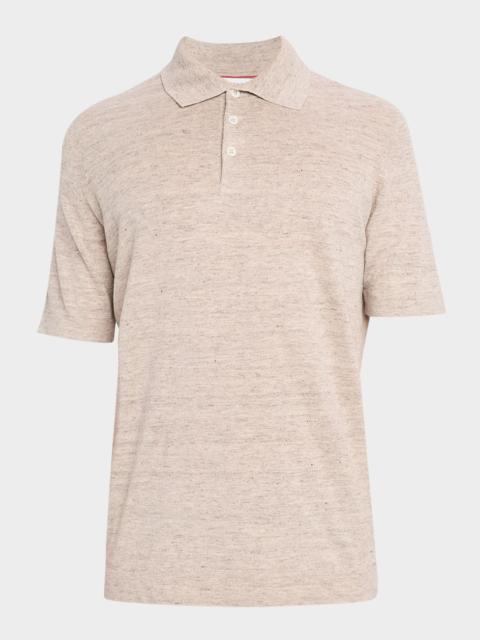 Brunello Cucinelli Men's Linen and Cotton Heathered Polo Shirt