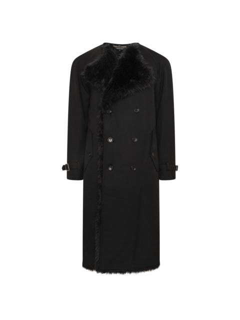 Comme des Garçons Homme Plus Faux-Fur Lined Double-Breasted Overcoat in Black