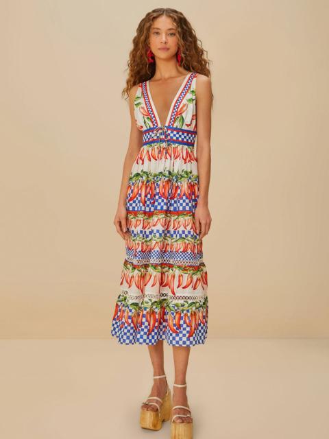 FARM RIO Off-White Picnic Peppers Ainika Midi Dress