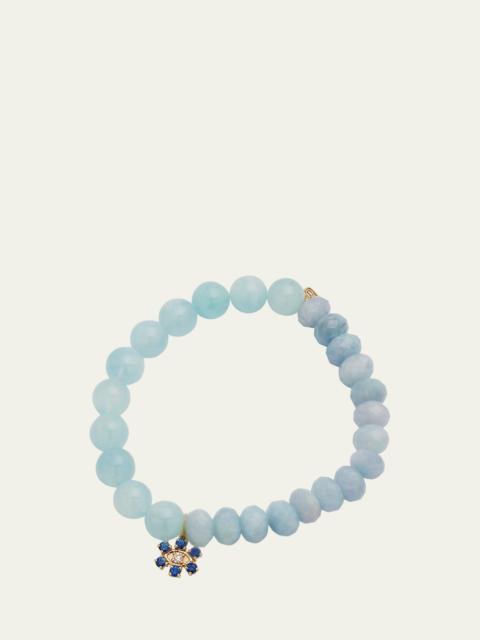 SYDNEY EVAN Aqua Beaded Bracelet with Sapphire & Diamond Flower Charm
