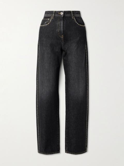 VERSACE Embellished high-rise straight-leg jeans Black