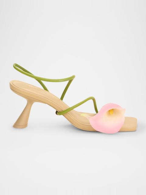 Cult Gaia Ria Calla Lily Leather Comma-Heel Sandals