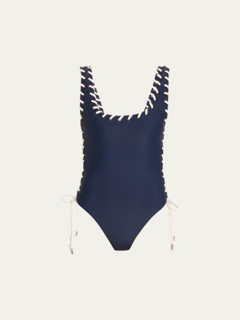 SIMKHAI Dayton Lace-Up One-Piece Swimsuit