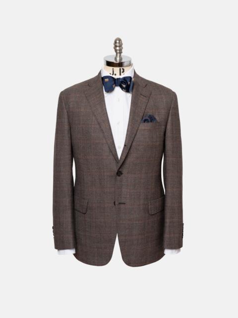 J. PRESS MADE-IN-USA BROWN PLAID WITH WINDOWPANE WOOL SUIT