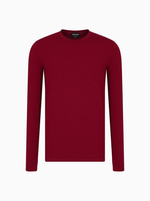 Stretch viscose jersey jumper with crew neck and long sleeves