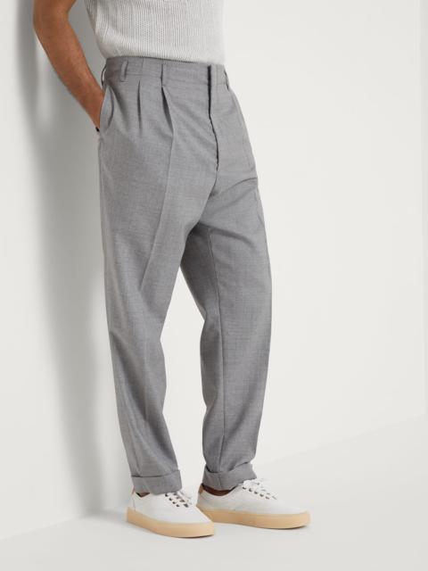 Virgin wool fresco relaxed fit trousers with double pleats