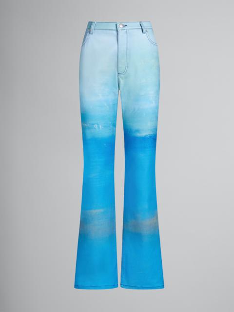 Marni BLUE DENIM TROUSERS WITH NOTTE GIORNO PRINT