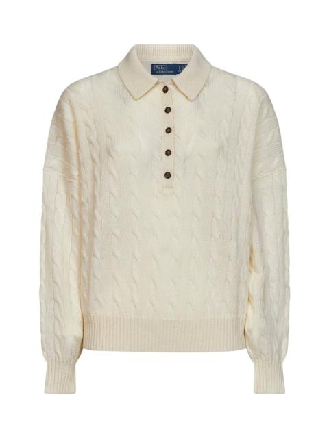 Polo Ralph Lauren Cream cable-knit wool and cashmere polo shirt