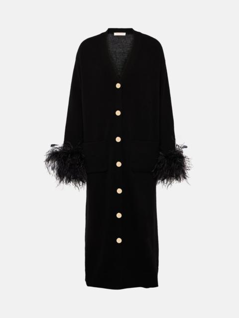 Valentino Feather-trimmed virgin wool cardigan
