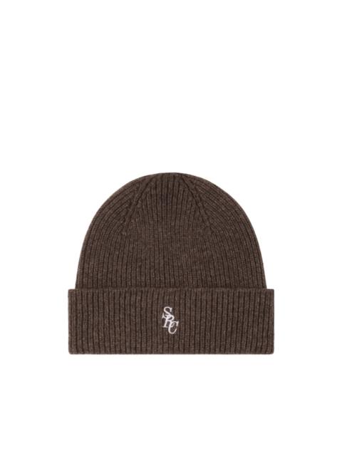 Sporty & Rich ribbed embroidered-logo beanie hat