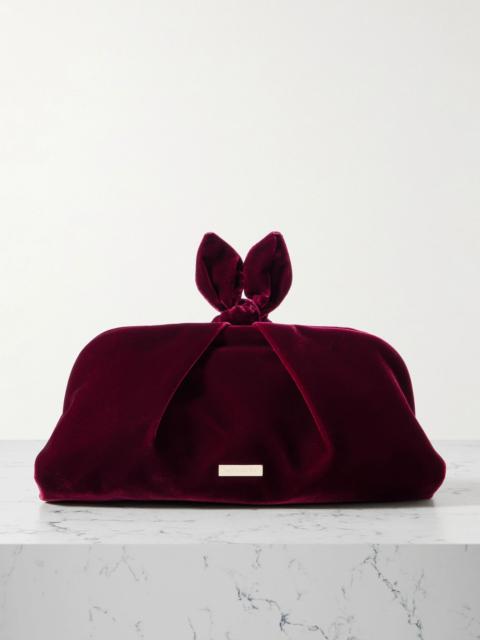 AQUAZZURA Bow Tie pleated velvet clutch Red