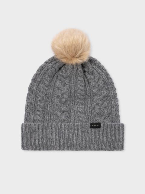 Paul Smith Women's Grey Cable Knit Pom Pom Beanie