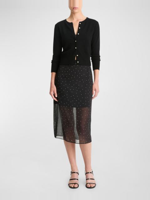 Sheer Dot-Print Overlay Midi Skirt