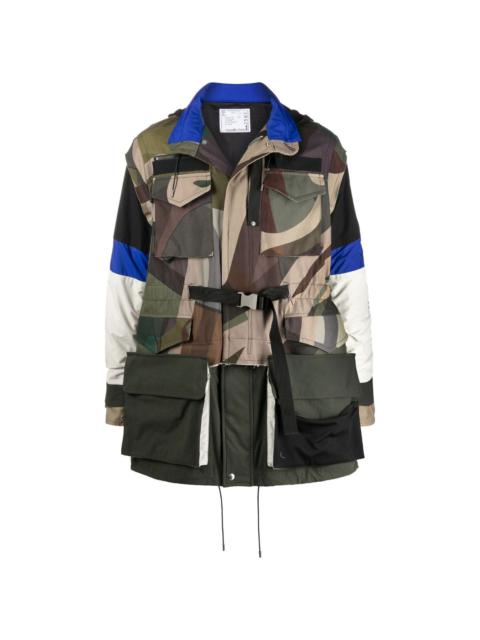 sacai camouflage-print hooded coat