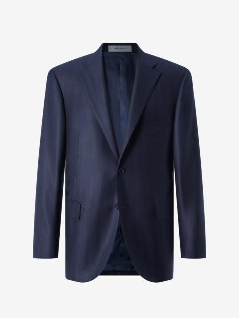 CORNELIANI Navy blue wool and silk jacket with herringbone pattern