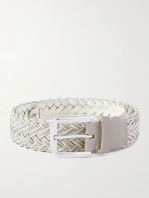 Brunello Cucinelli 3cm Woven Leather Belt Beige