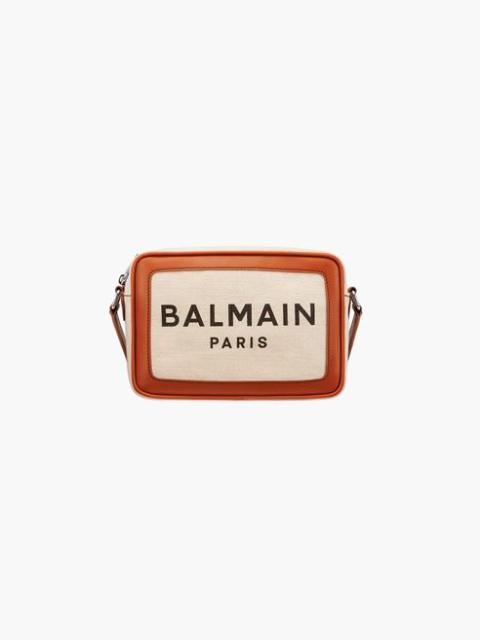 Balmain Ecru canvas B-Army 22 bag with brown leather panels