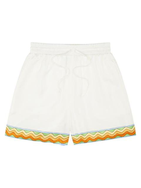 Tennis printed silk-twill shorts