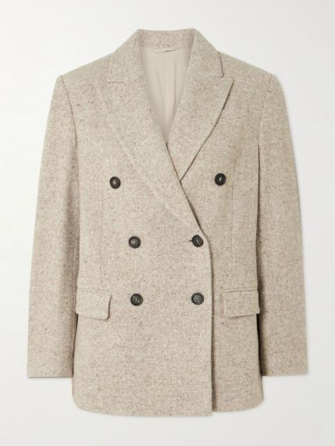 Brunello Cucinelli Double-breasted wool and silk-blend tweed blazer Beige