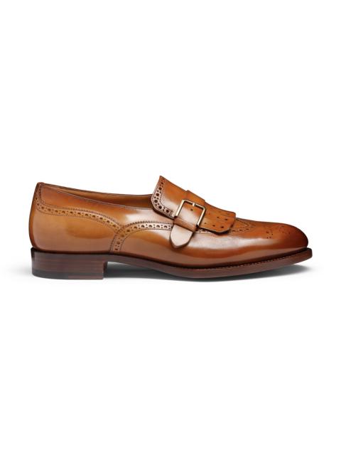 Santoni Men's light brown leather single-buckle shoe with fringe