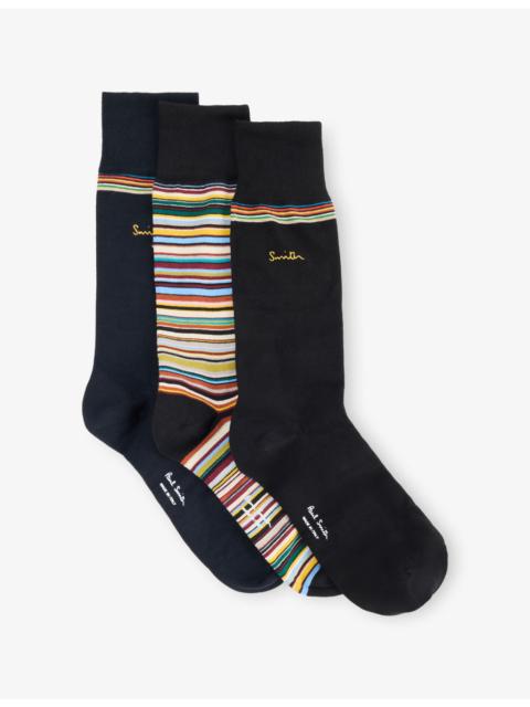 Paul Smith Signature Gold Striped 3-Pack Cotton-Blend Socks