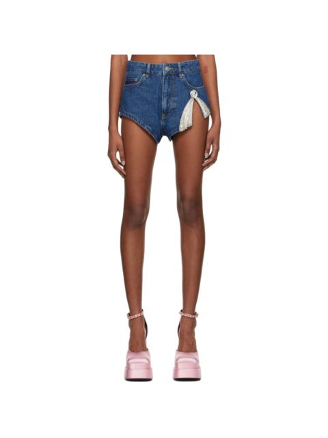 AREA Blue Deco Bow Denim Shorts