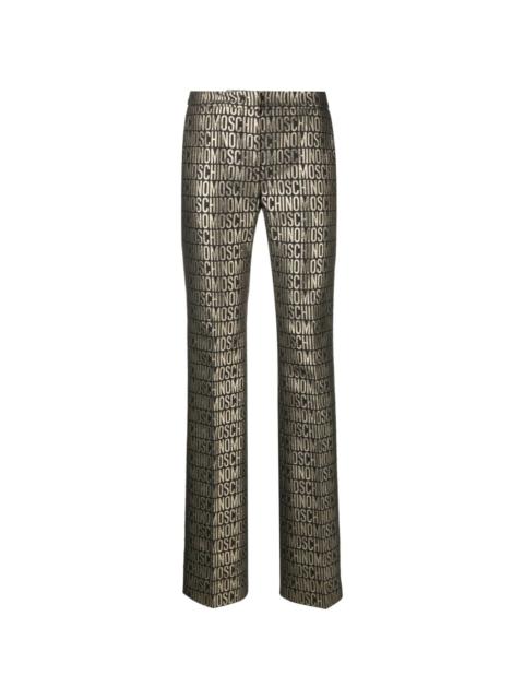 metallic logo-print straight-leg trousers